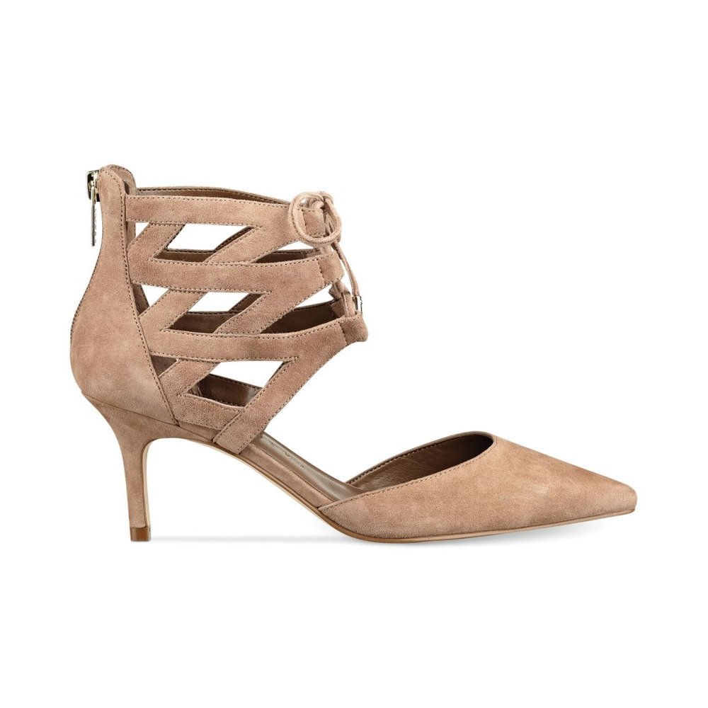 Natural Pointed Toe Lace Up Pumps Necila Heels